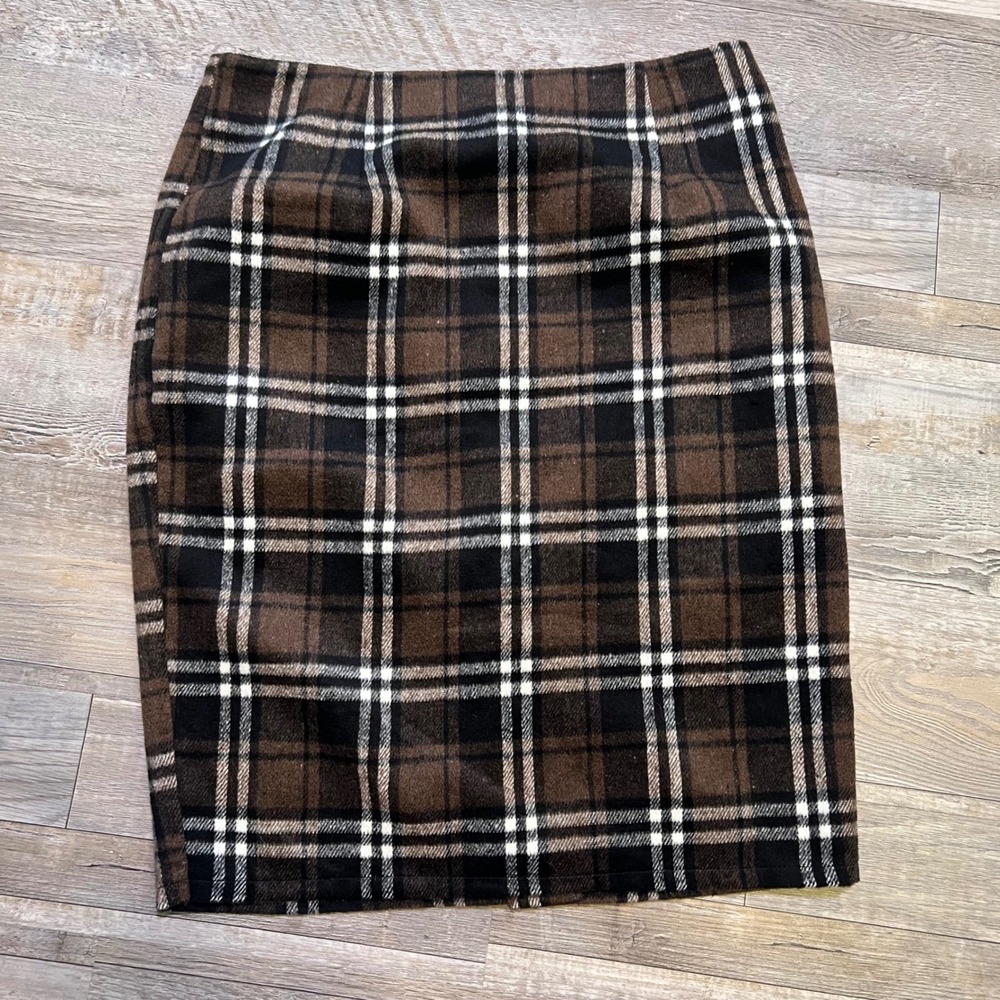 Unbranded Womens Pencil Skirt Plaid Brown L